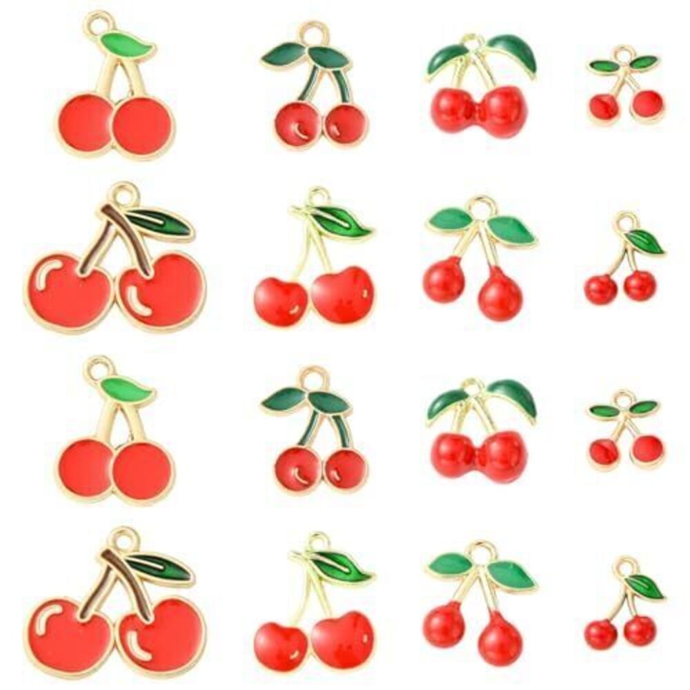 8112 40Pcs 8 Styles Enamel Cherry Charms Summer Sweet Fruit Charms Mixe
